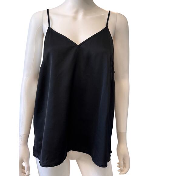 NEW HALOGEN NORDSTROM ~ Women's Black V Neck  Spaghetti Strap Top Size L - Picture 1 of 4
